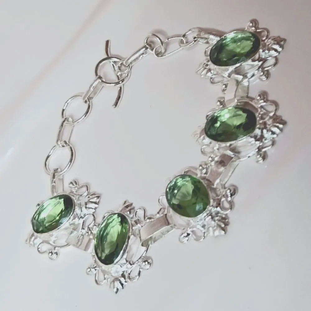 Green Amethyst Tennis Bracelet on 925 Sterling Silver